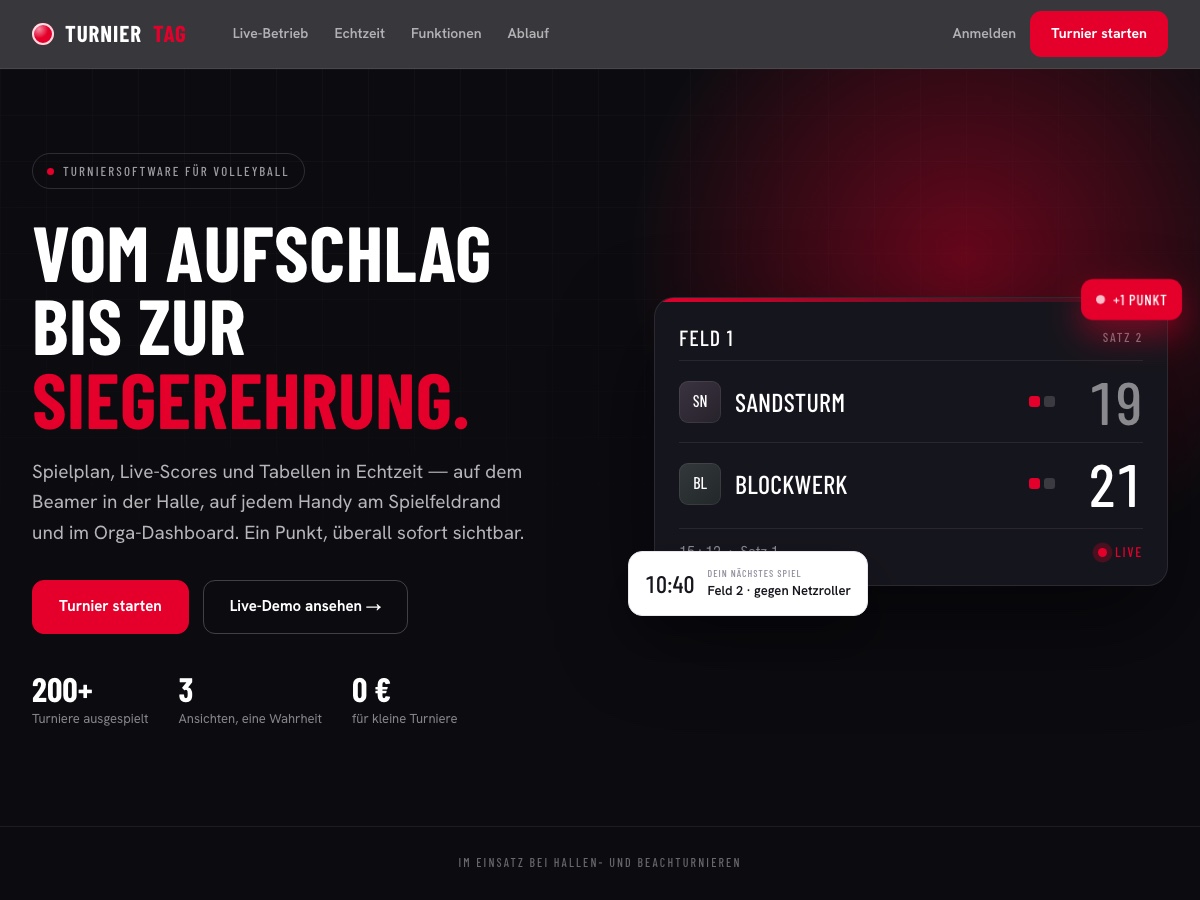 Turniertag mit Spielplan und laufender Tabelle