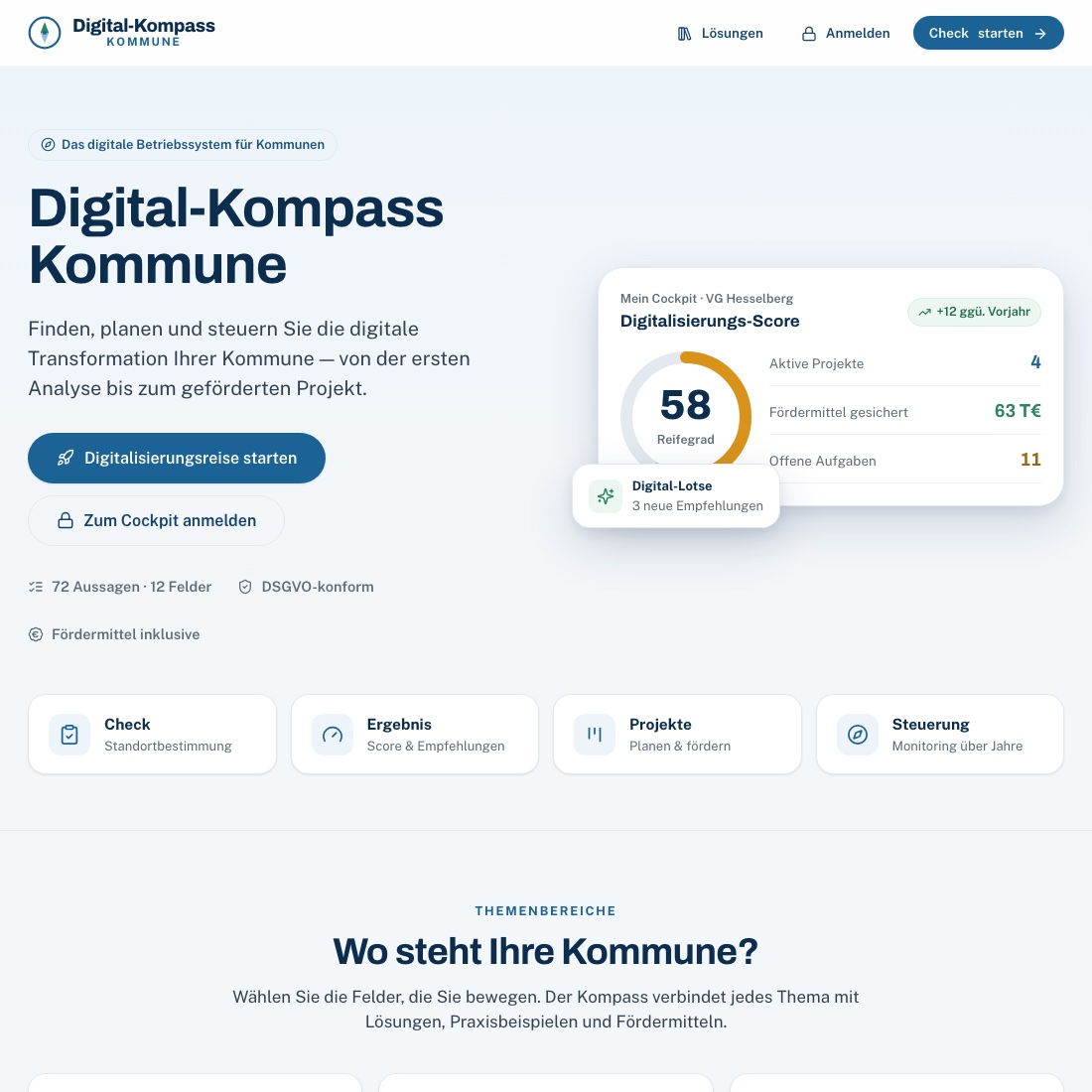 Bildschirmansicht des Digital-Kompass Kommune