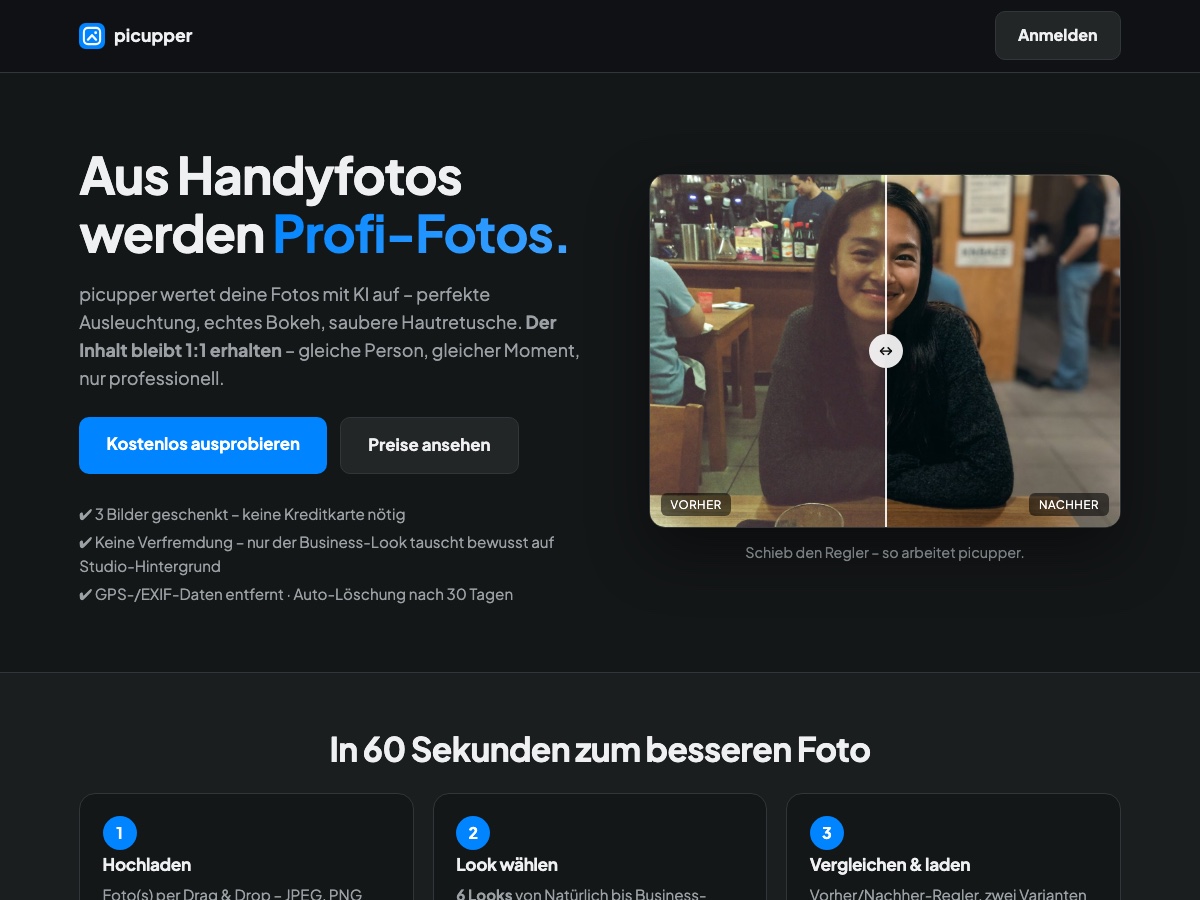 picupper: eines unserer eigenen Produkte mit Vorher-Nachher-Vergleich